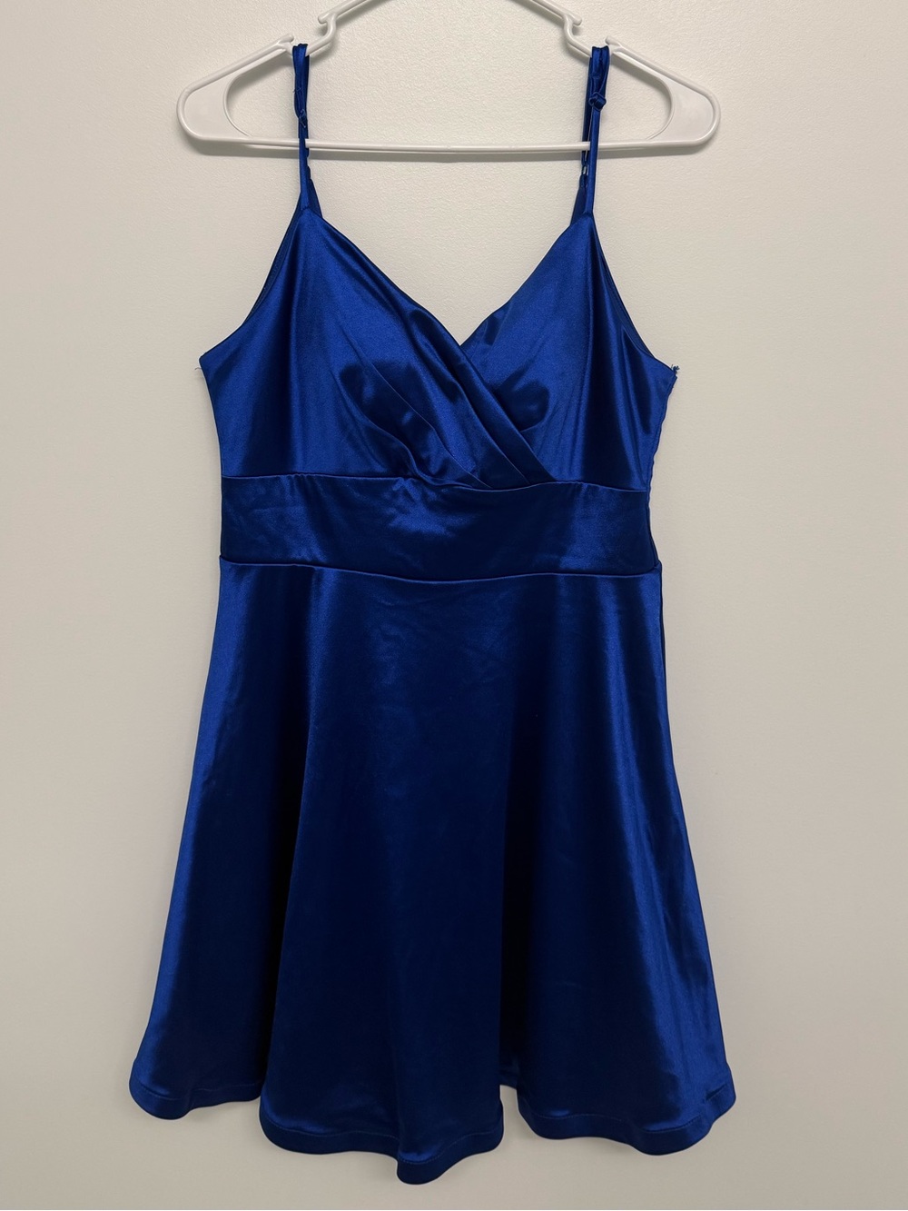 Satin Spaghetti-Strap Midi Dress in Royal Blue